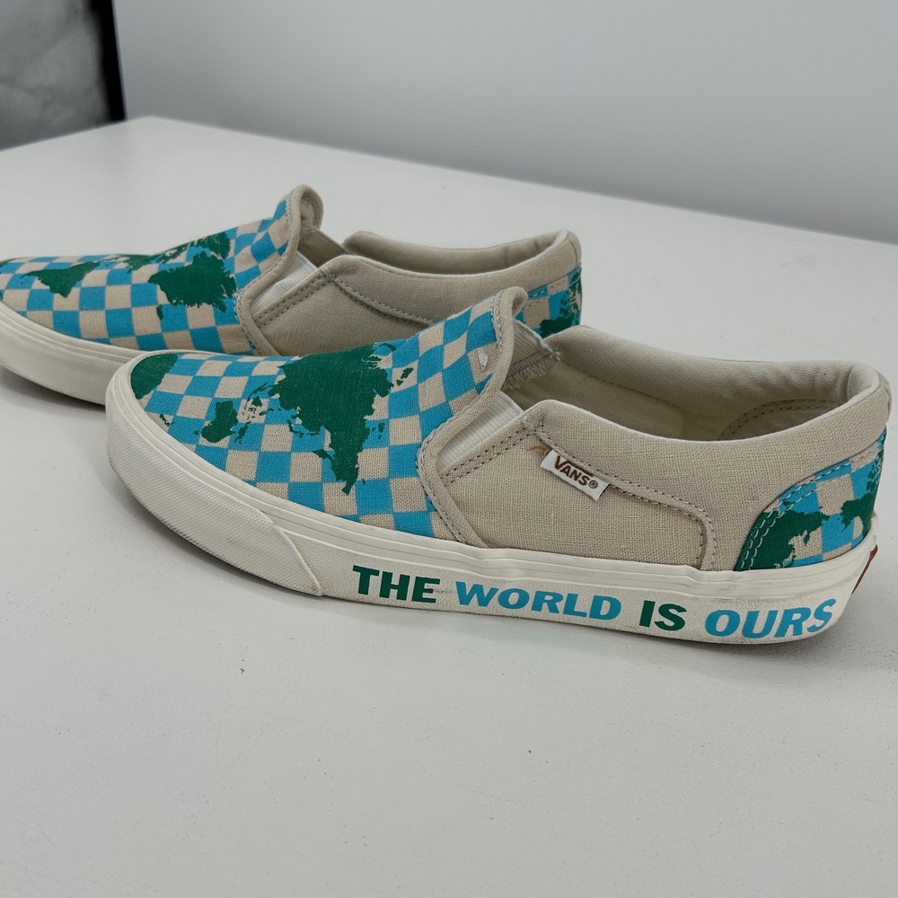 Vans Classic Slip-On Eco Theory World Map Checkerboard Mens 8.5 Womens 10 - Picture 5 of 9